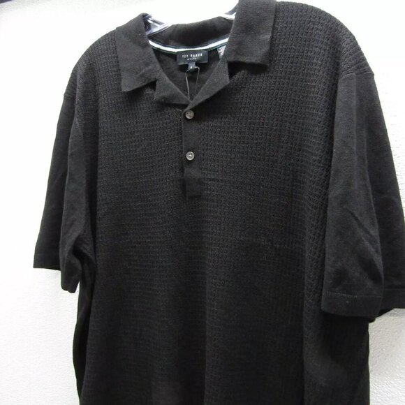 NEW TED BAKER Mens Textured Front Knit Polo Shirt Black Size XXL/IT 6 - Picture 3 of 16